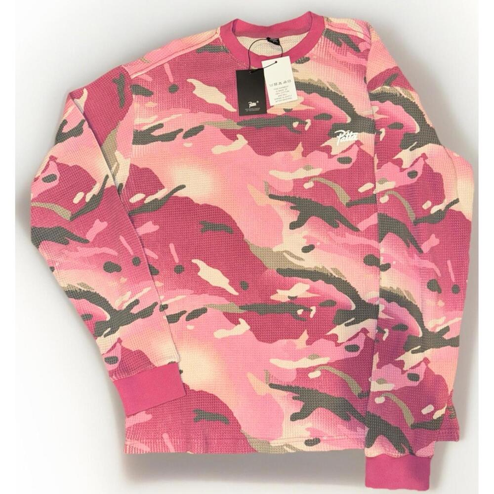 NEW! Patta Pink Camo Waffle Longsleeve T-shirt Men's Unisex Cotton Large NWT